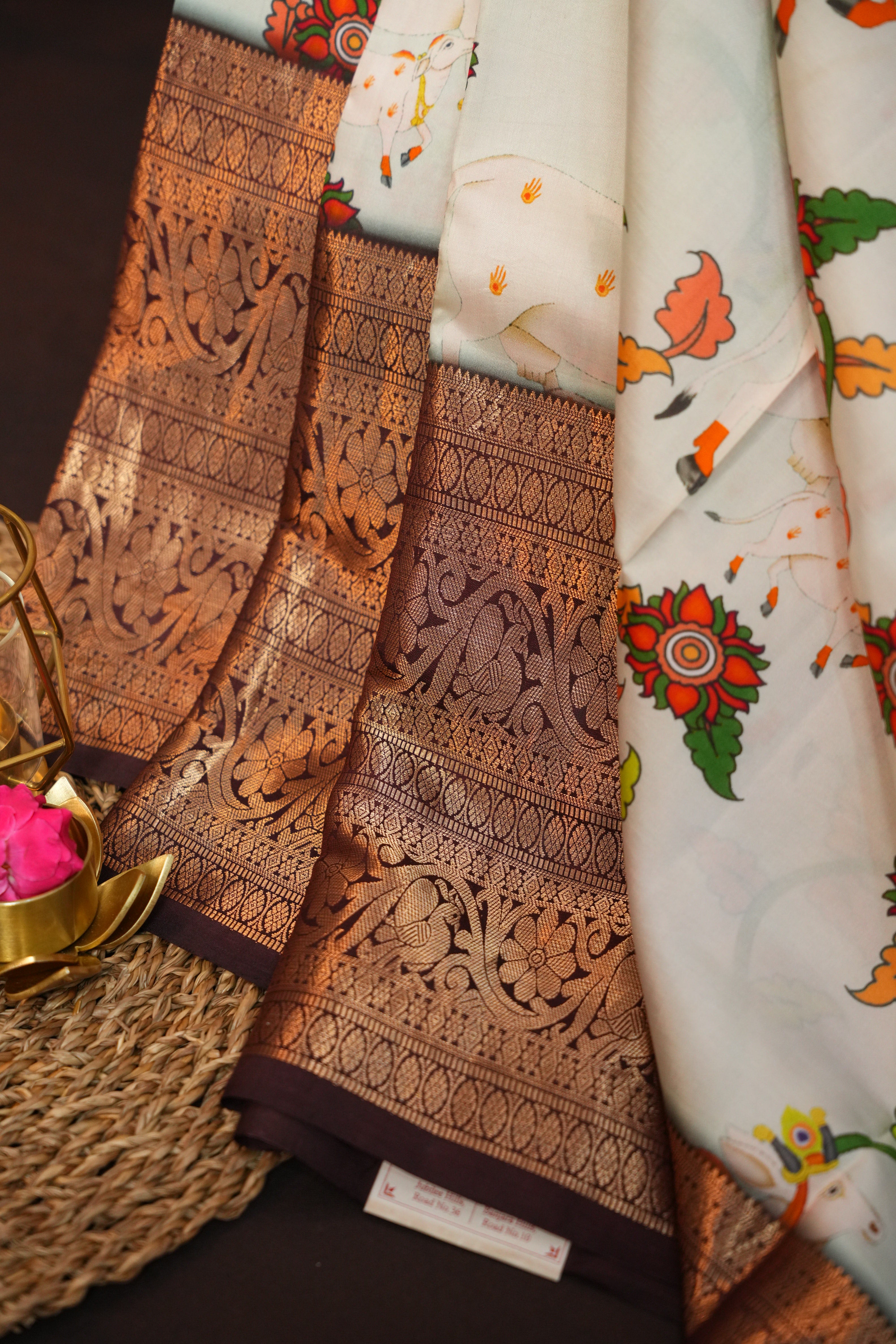 Kanchi Printed Kalamkari Saree with Rich Zari Border