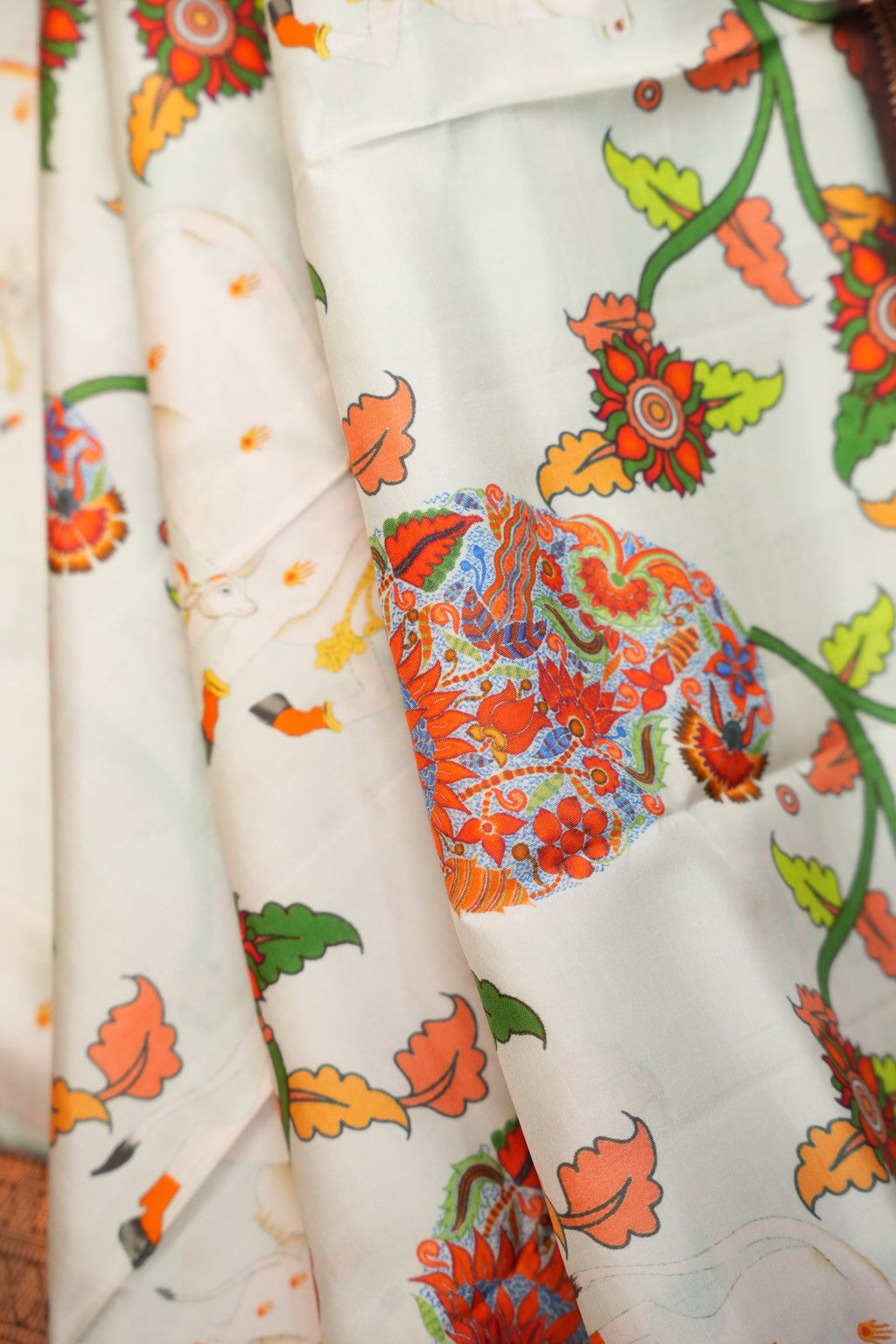 Kanchi Printed Kalamkari Saree with Rich Zari Border