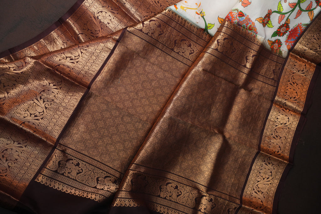 Kanchi Printed Kalamkari Saree with Rich Zari Border