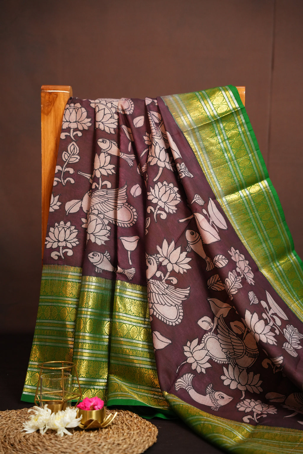 Kanchi Handmade Kalamkari Saree with Zari Border
