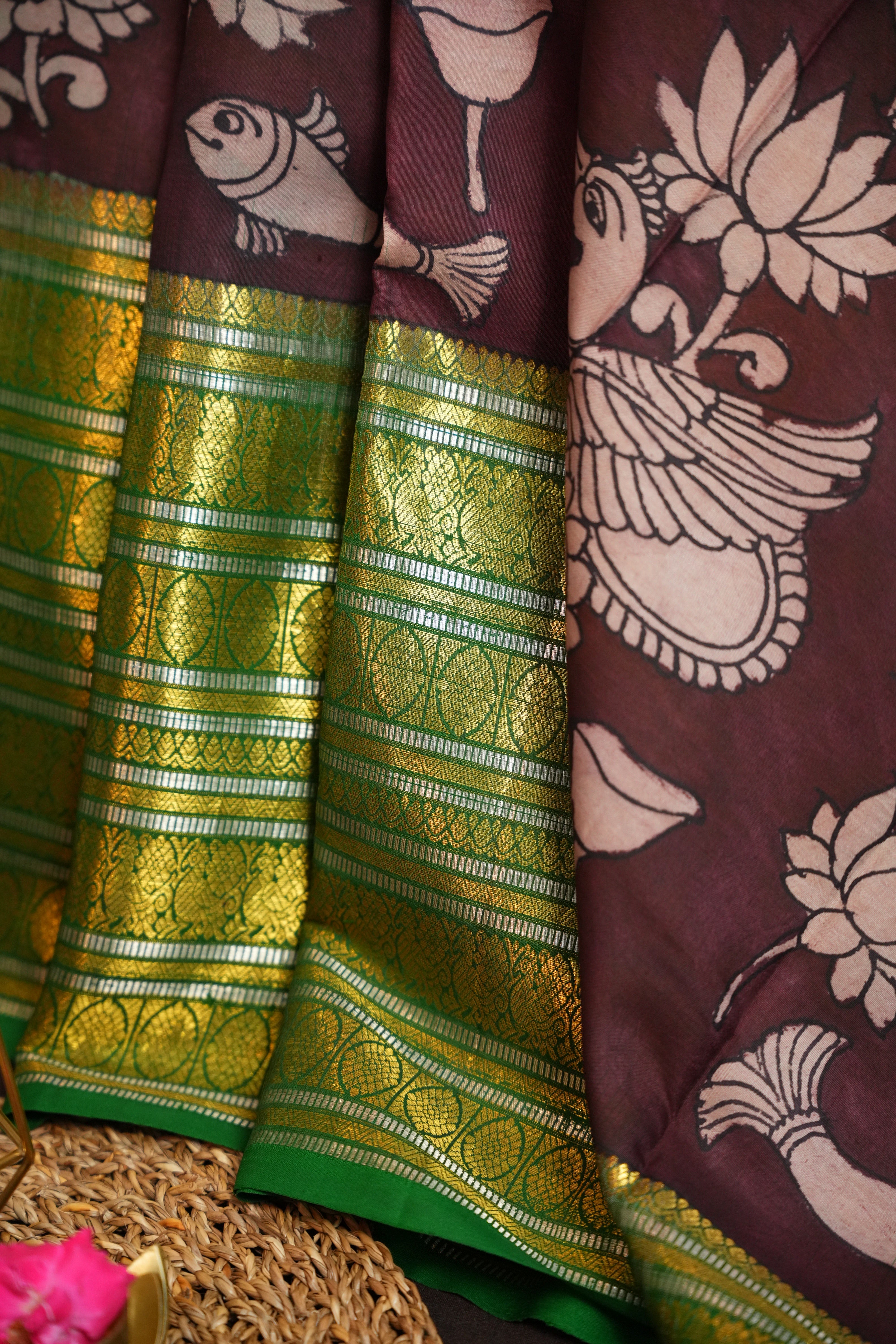 Kanchi Handmade Kalamkari Saree with Zari Border