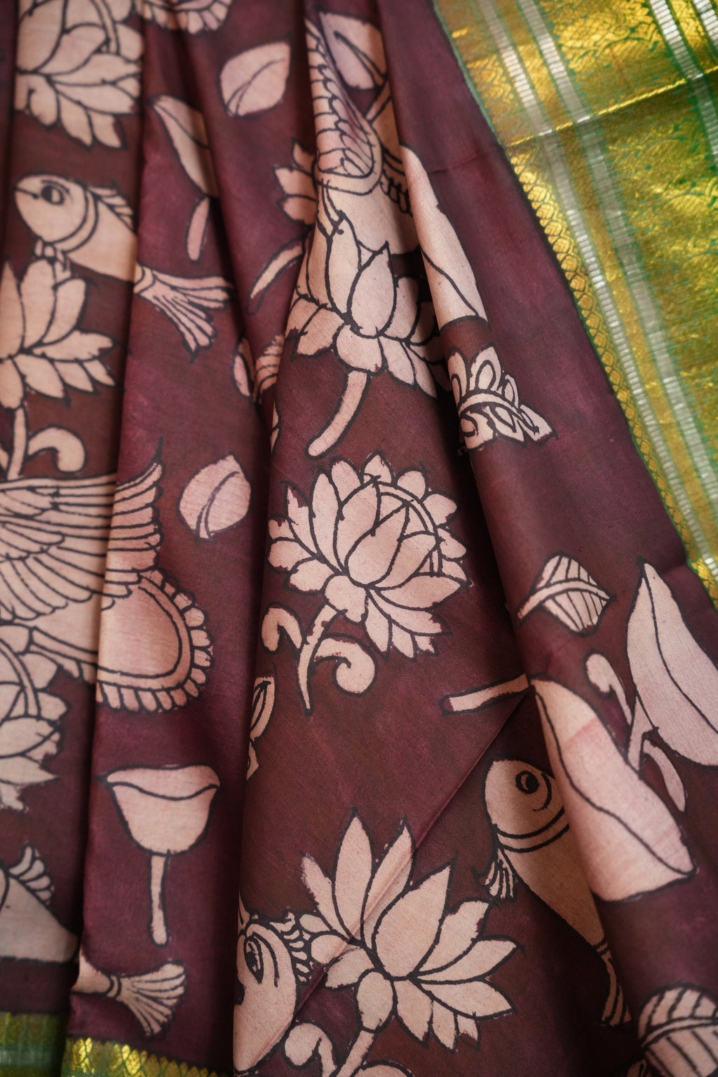 Kanchi Handmade Kalamkari Saree with Zari Border
