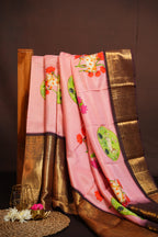 Pink Kanchi Printed Kalamkari Saree with Zari Border
