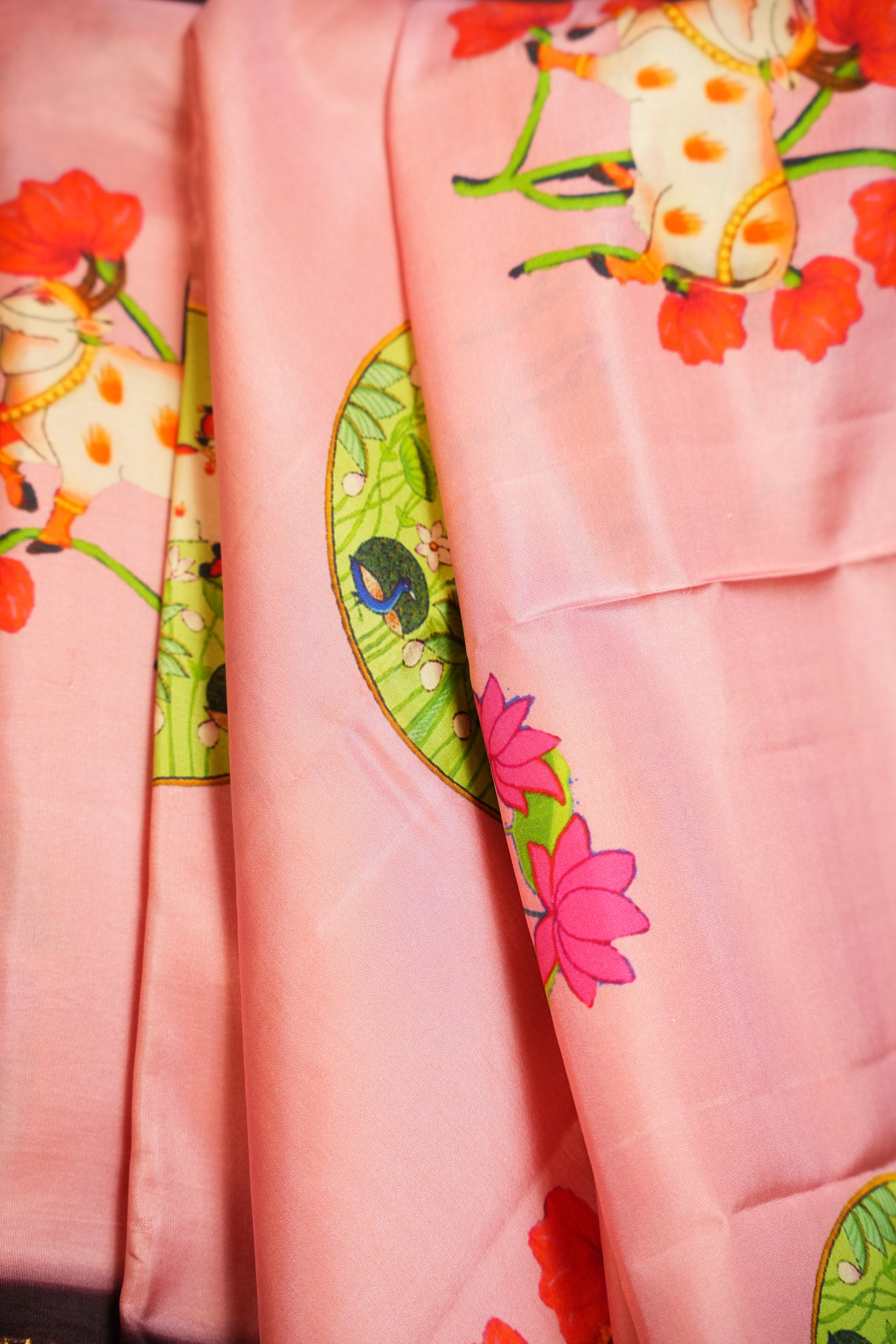 Pink Kanchi Printed Kalamkari Saree with Zari Border