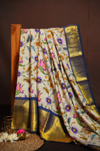 Floral Kanchi Printed Kalamkari Saree with Zari Border