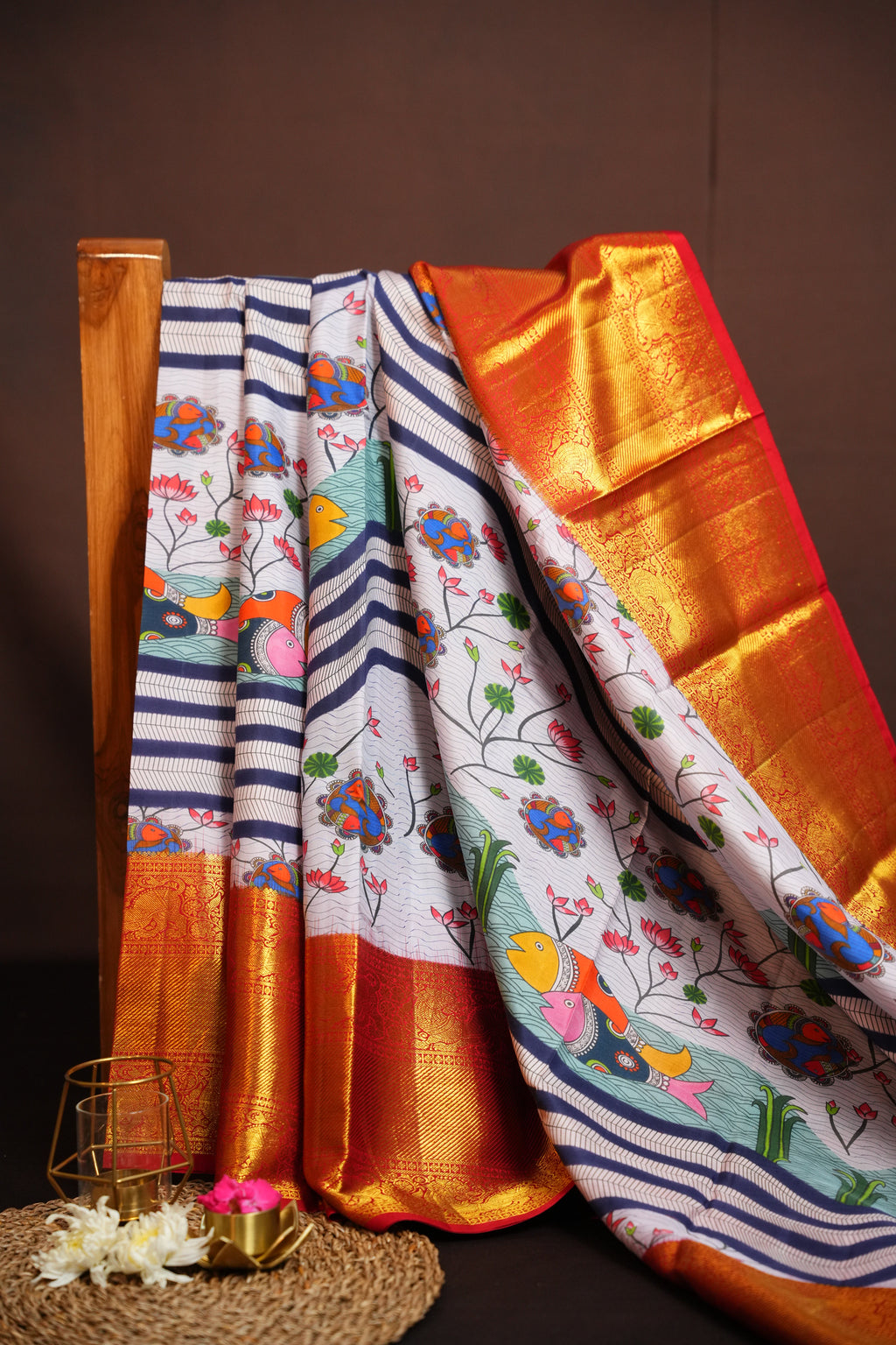 Kanchi Printed Kalamkari Saree with Zari Border