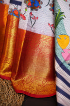 Kanchi Printed Kalamkari Saree with Zari Border
