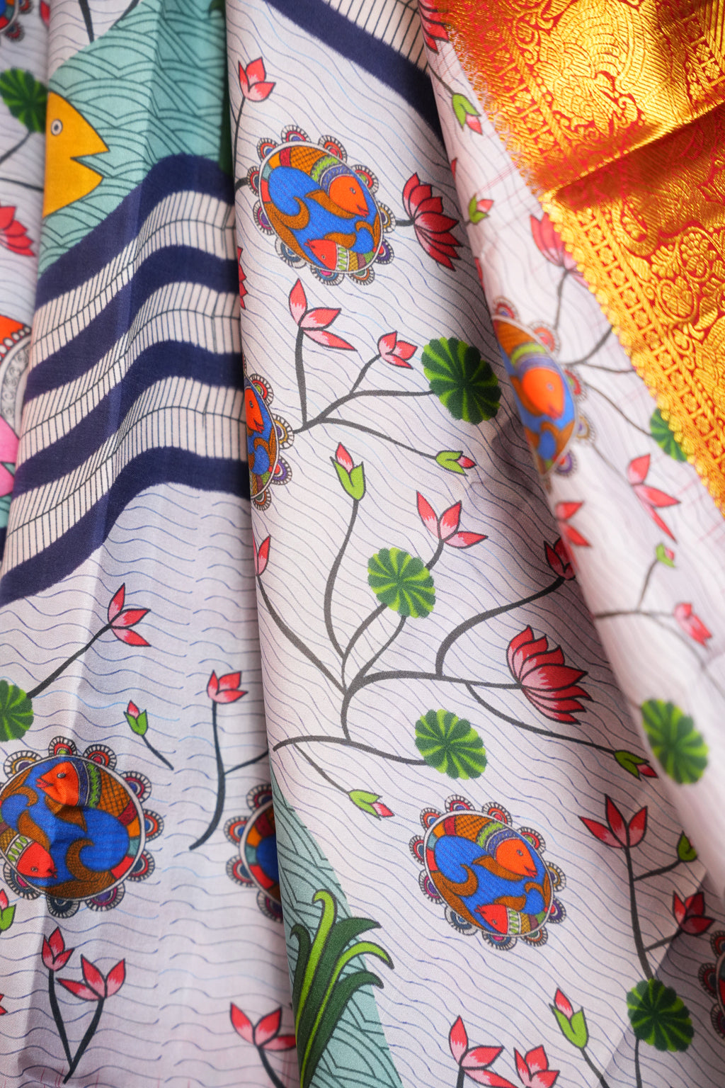 Kanchi Printed Kalamkari Saree with Zari Border