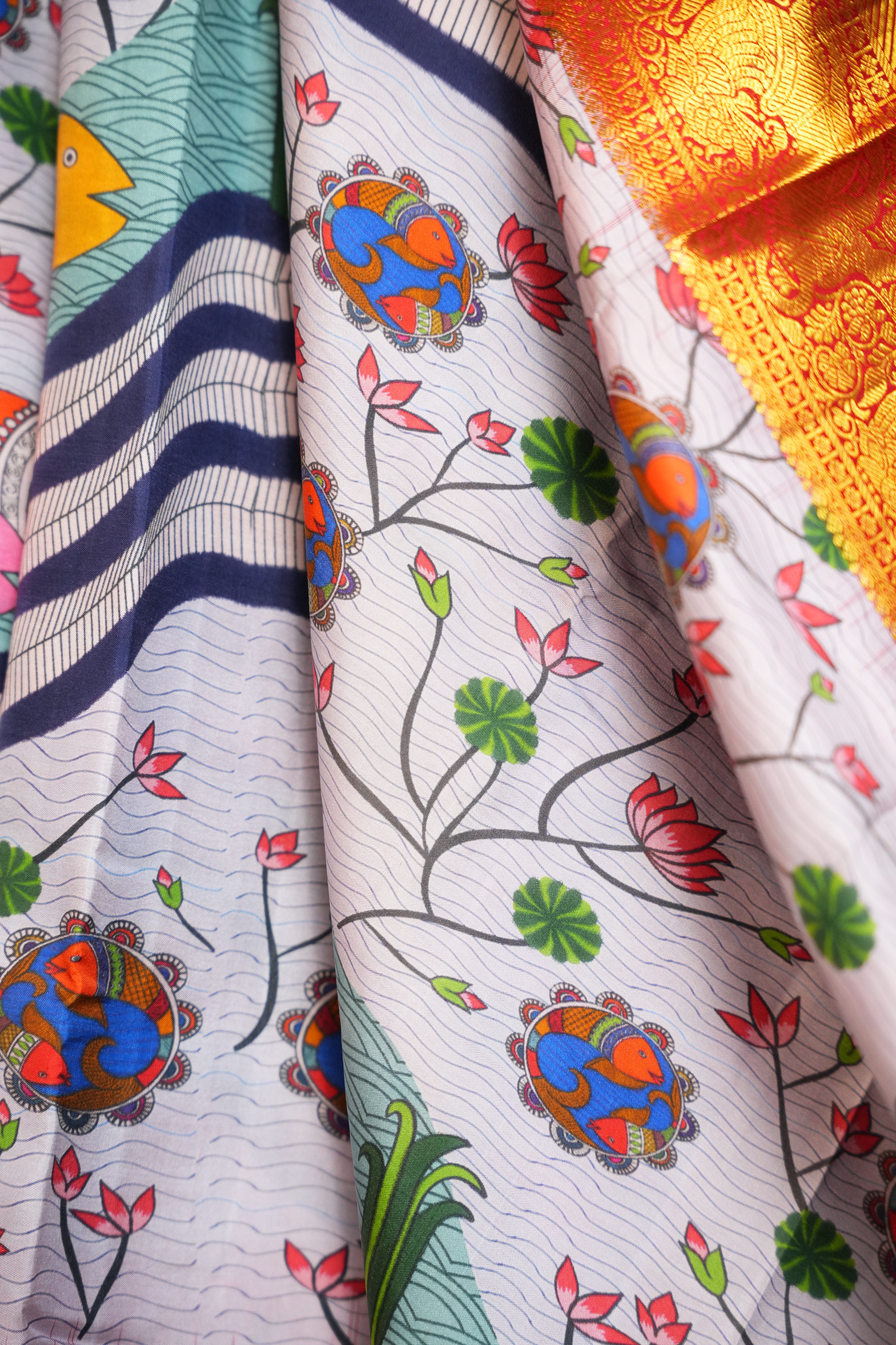 Kanchi Printed Kalamkari Saree with Zari Border