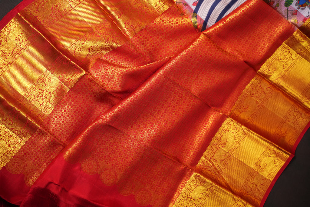 Kanchi Printed Kalamkari Saree with Zari Border
