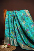 Kanchi Printed Kalamkari Saree with Silver Zari Border