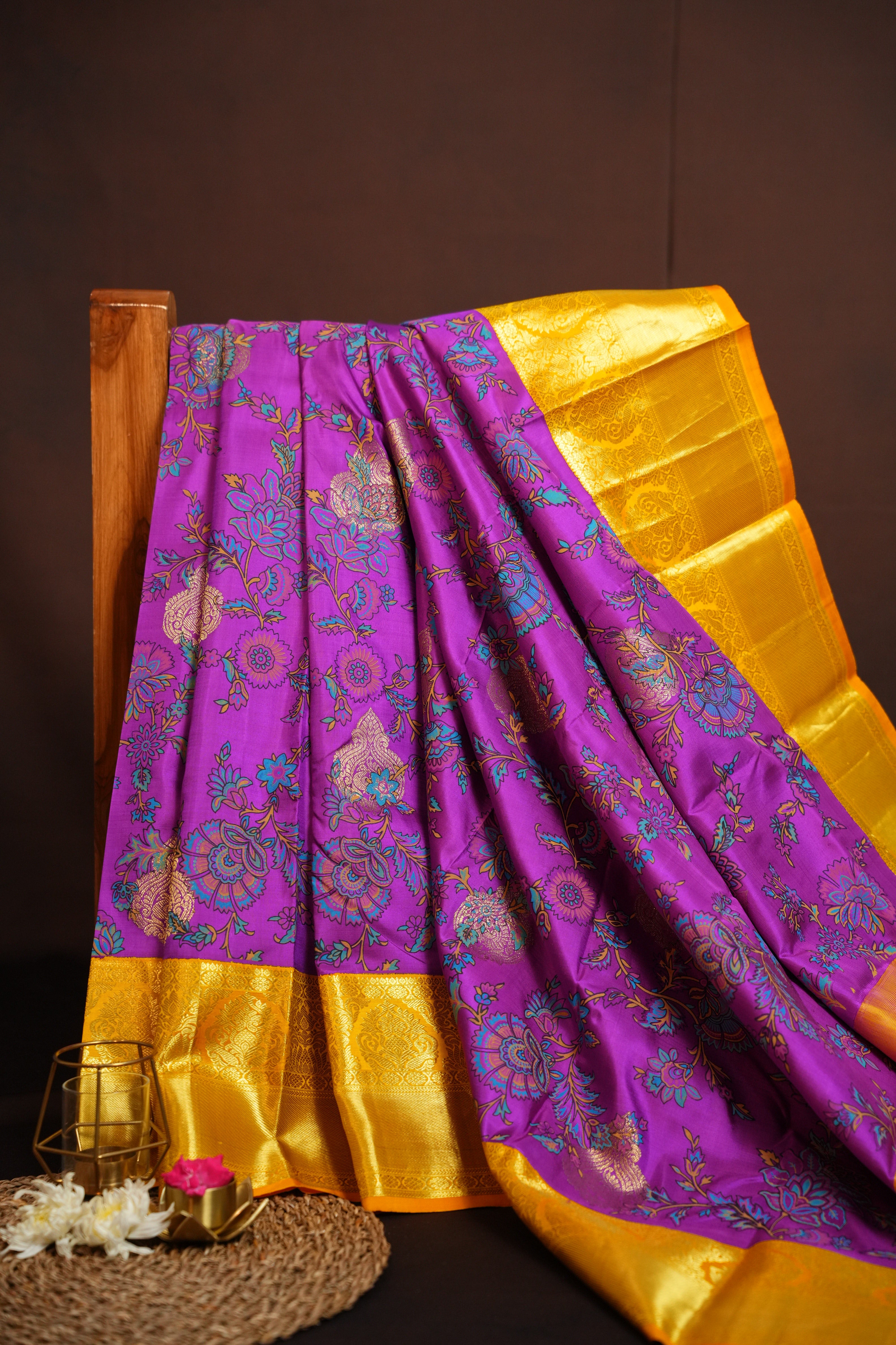 Kanchi Printed Kalamkari Saree with Elegant Zari Border
