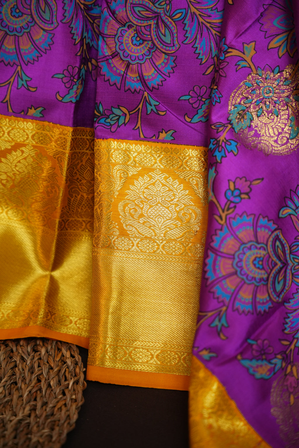Kanchi Printed Kalamkari Saree with Elegant Zari Border