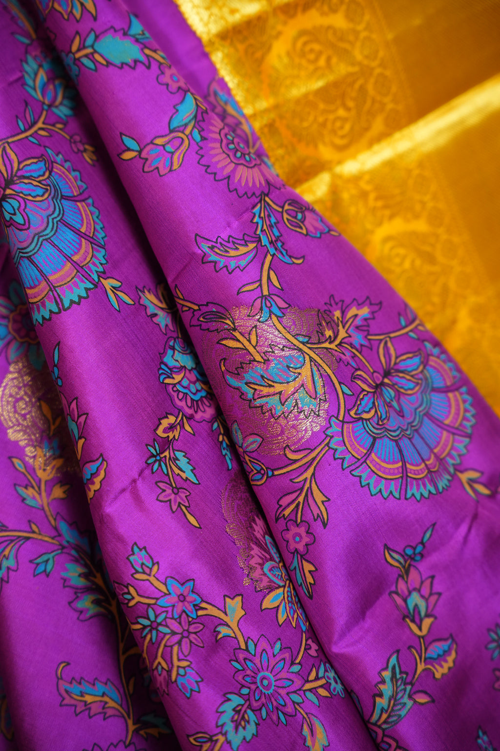 Kanchi Printed Kalamkari Saree with Elegant Zari Border