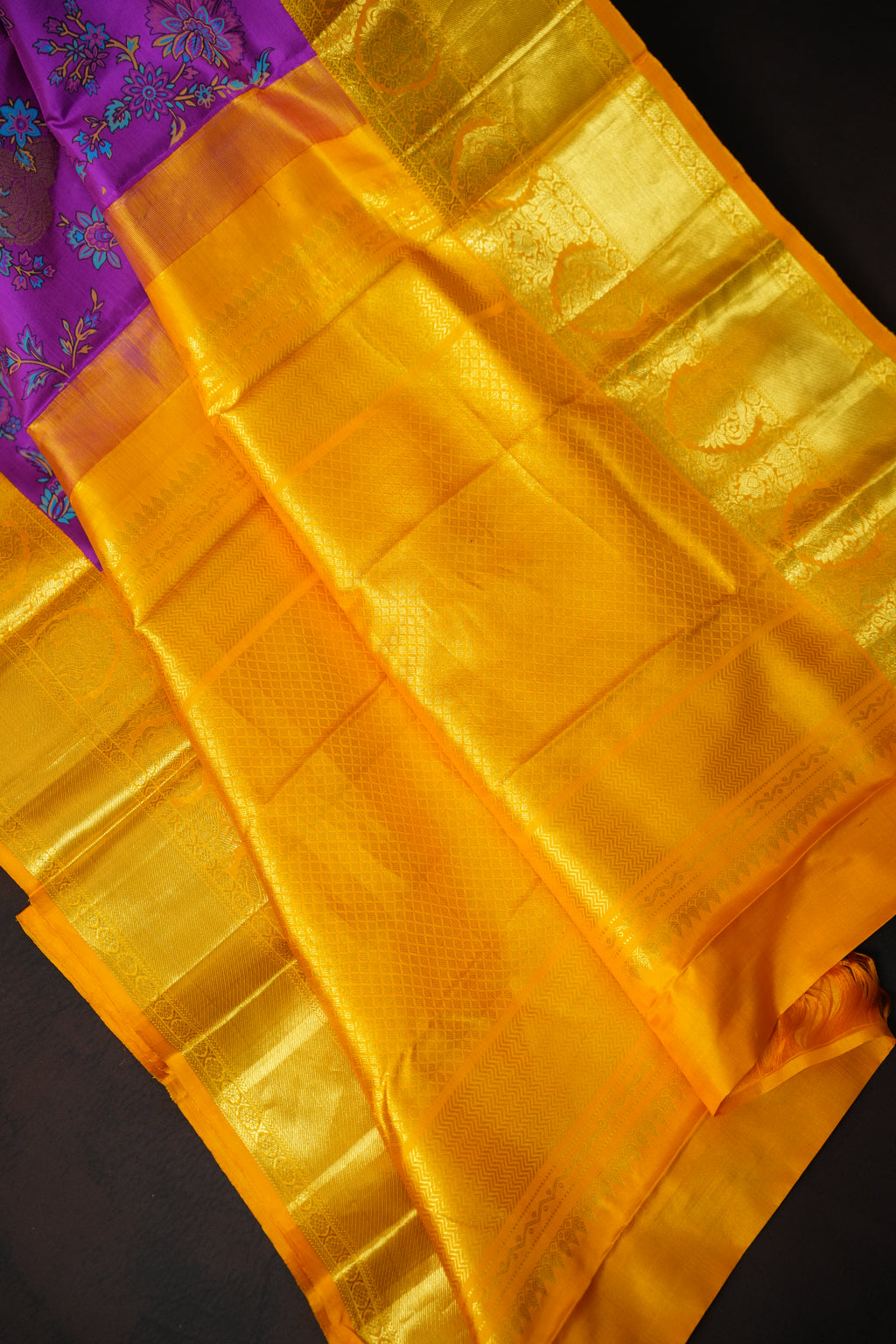 Kanchi Printed Kalamkari Saree with Elegant Zari Border