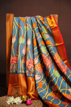 Kanchi Printed Kalamkari Saree with Zari Border
