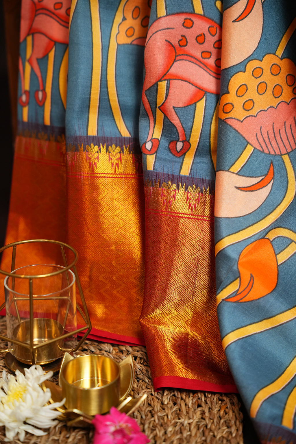 Kanchi Printed Kalamkari Saree with Zari Border