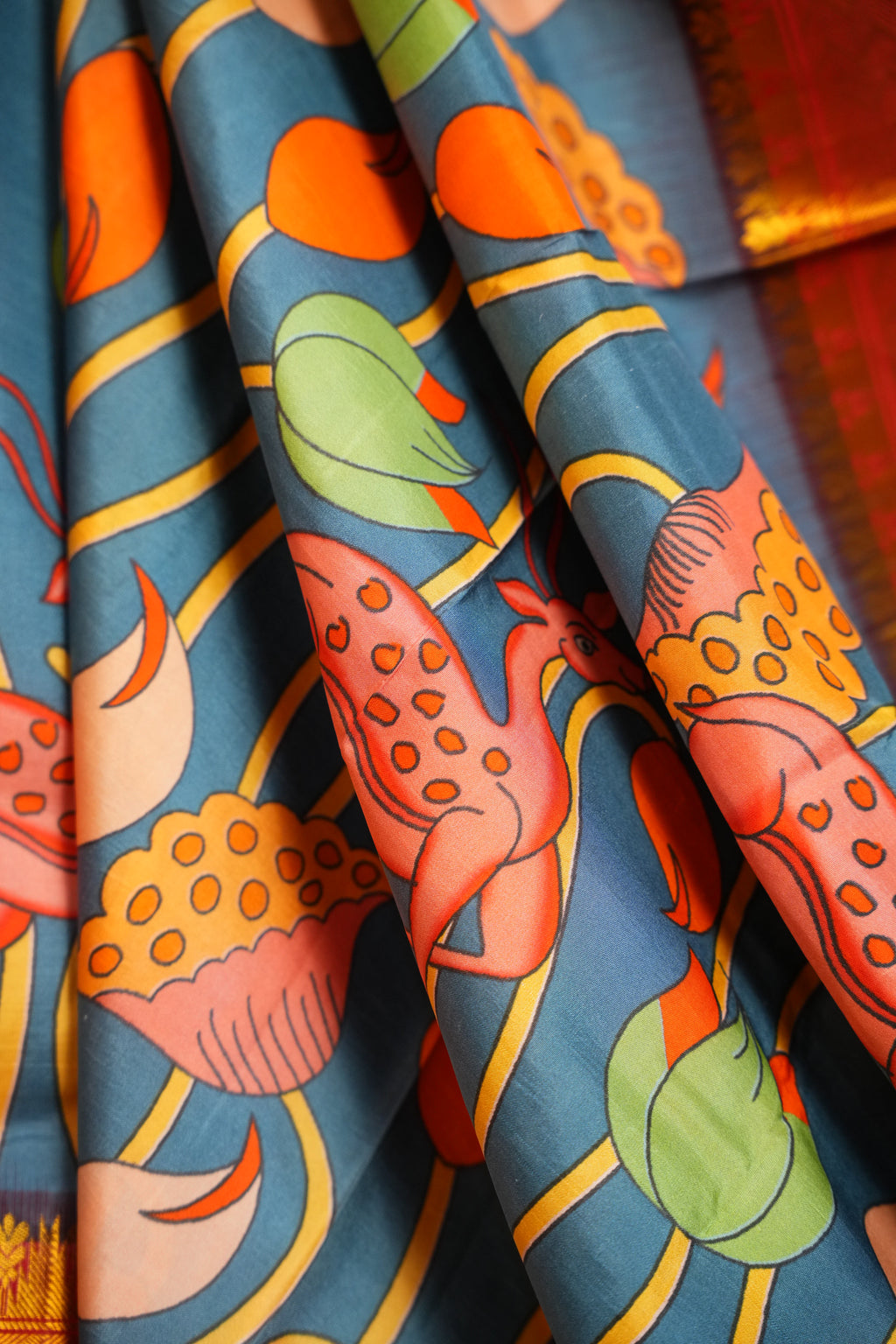 Kanchi Printed Kalamkari Saree with Zari Border