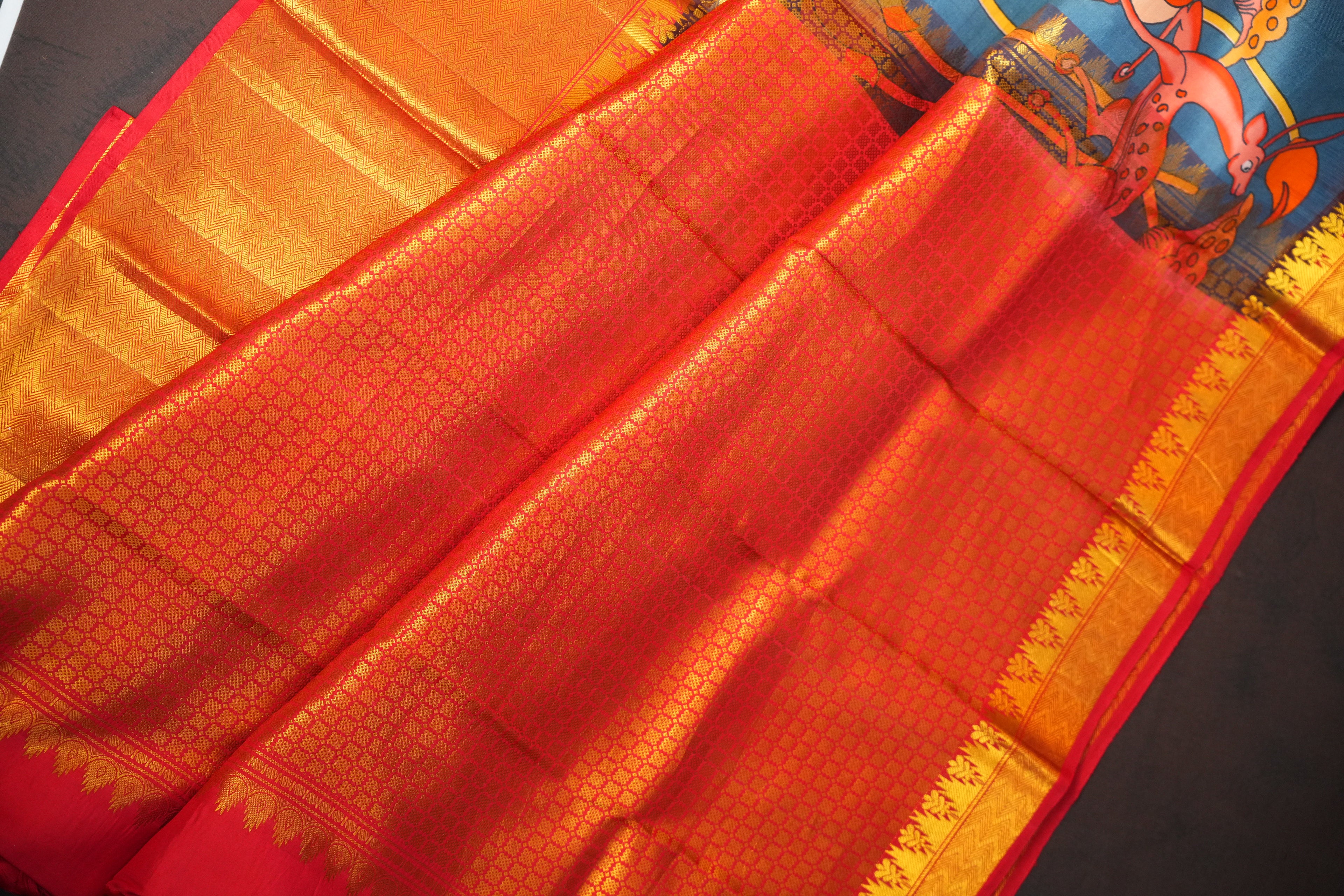 Kanchi Printed Kalamkari Saree with Zari Border