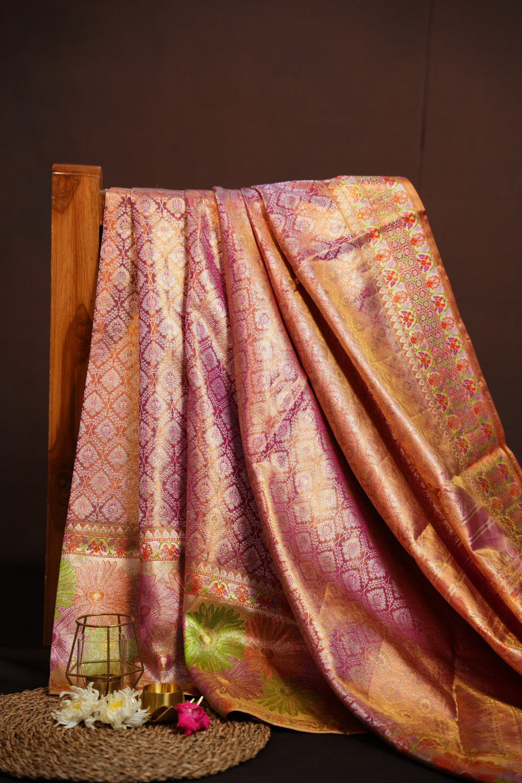 Pink Kanchi Meena Border Saree with Floral Woven Pallu