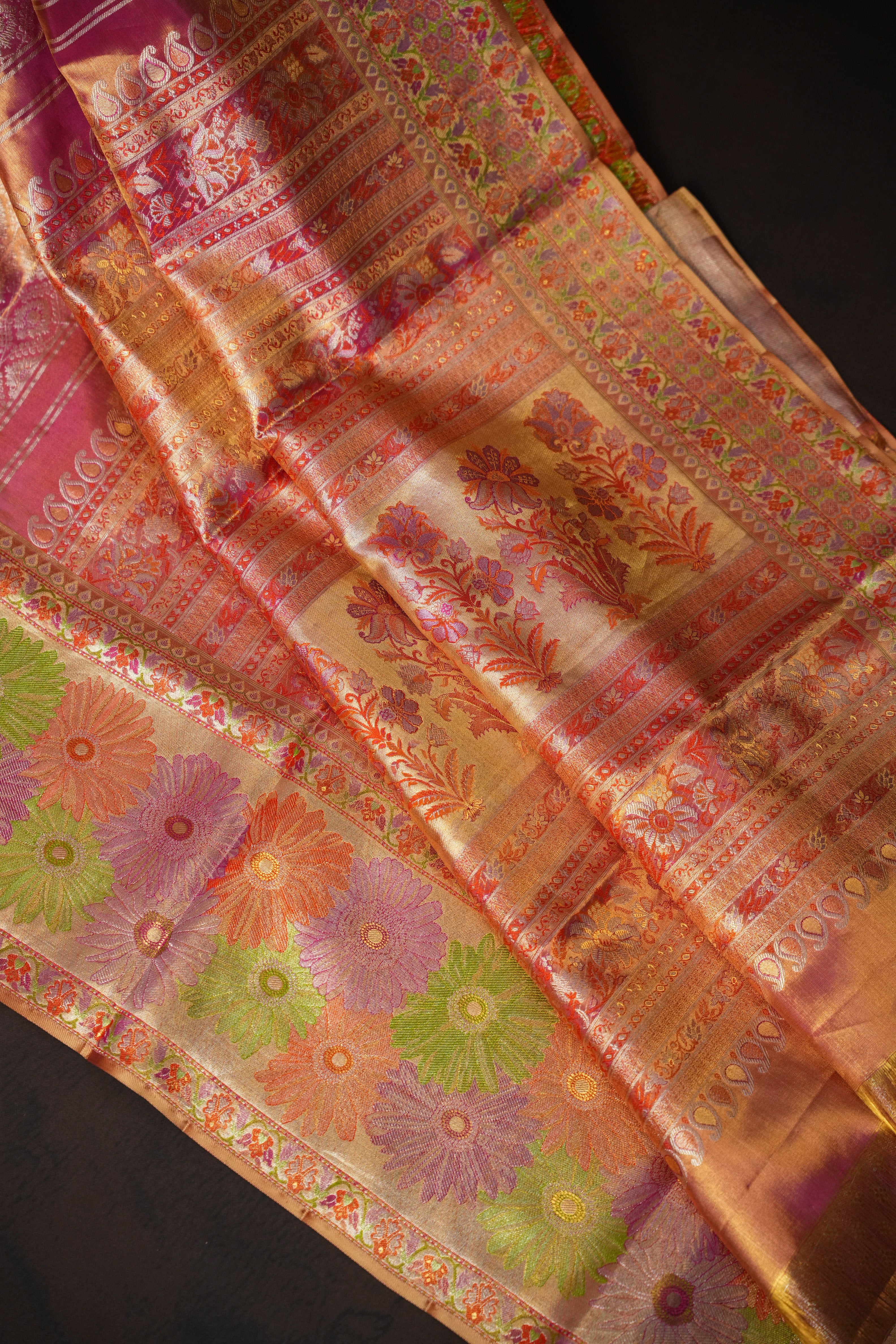 Pink Kanchi Meena Border Saree with Floral Woven Pallu