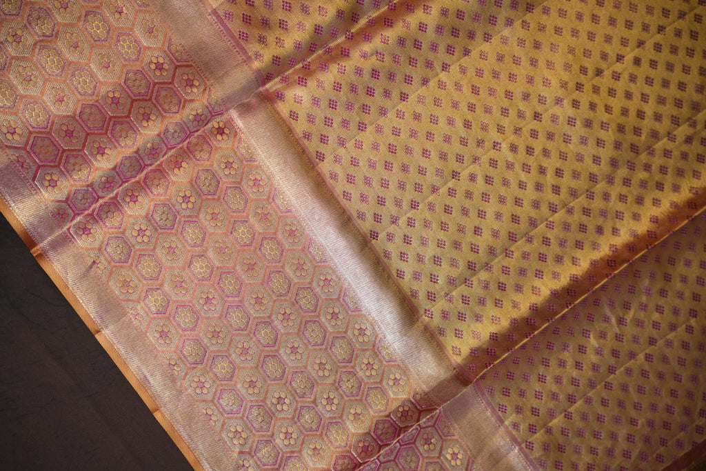 Pink Kanchi Meena Border Saree with Floral Woven Pallu