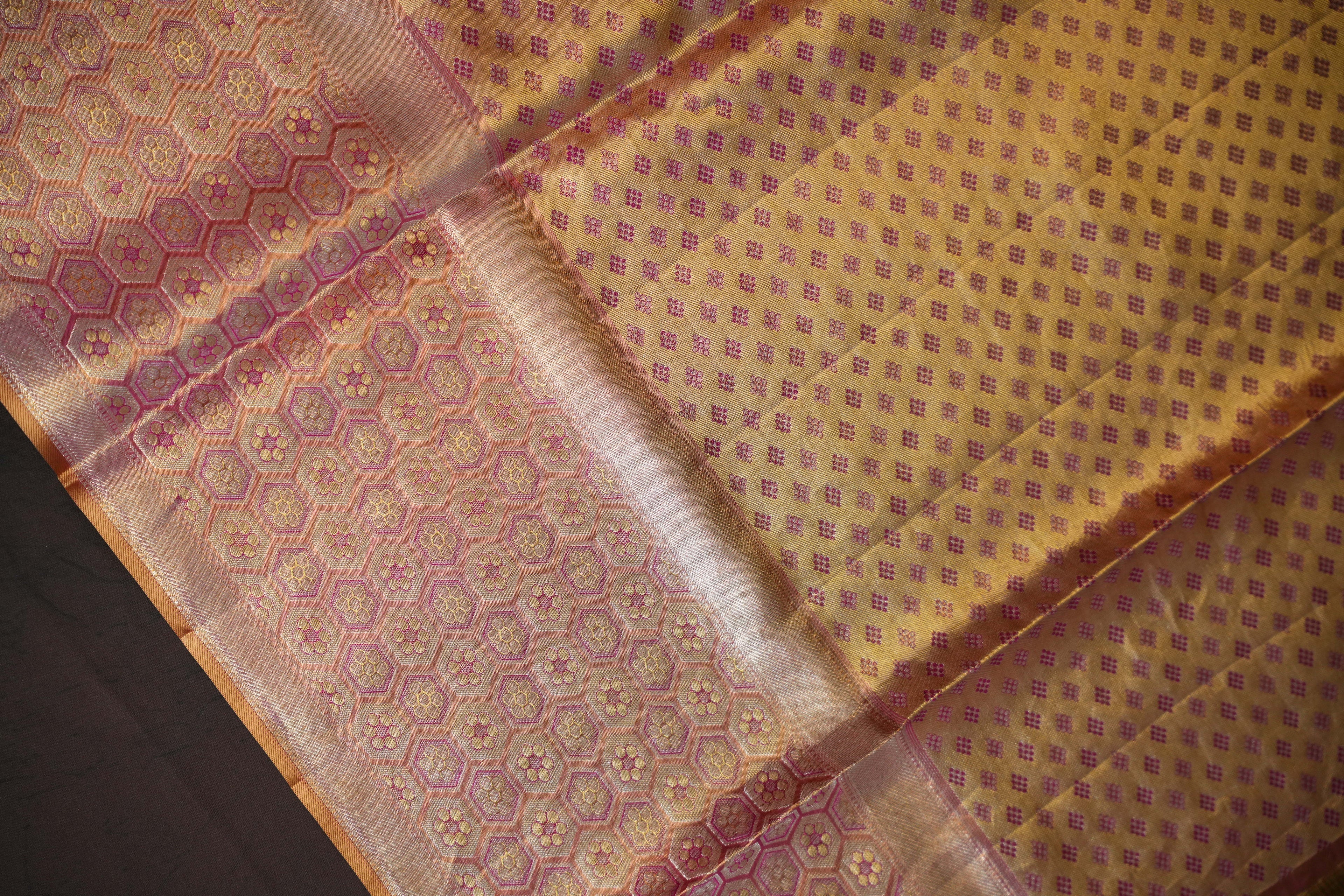 Pink Kanchi Meena Border Saree with Floral Woven Pallu