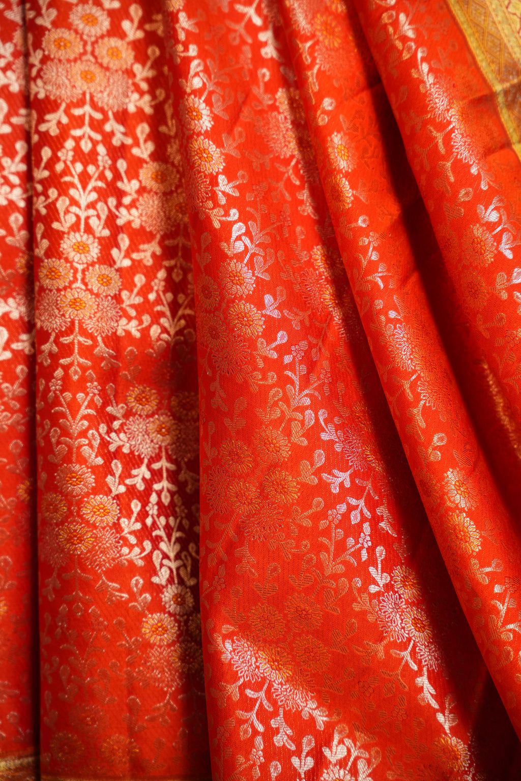 Orange Kanchi Meena Border Saree with Peacock Zari Pallu