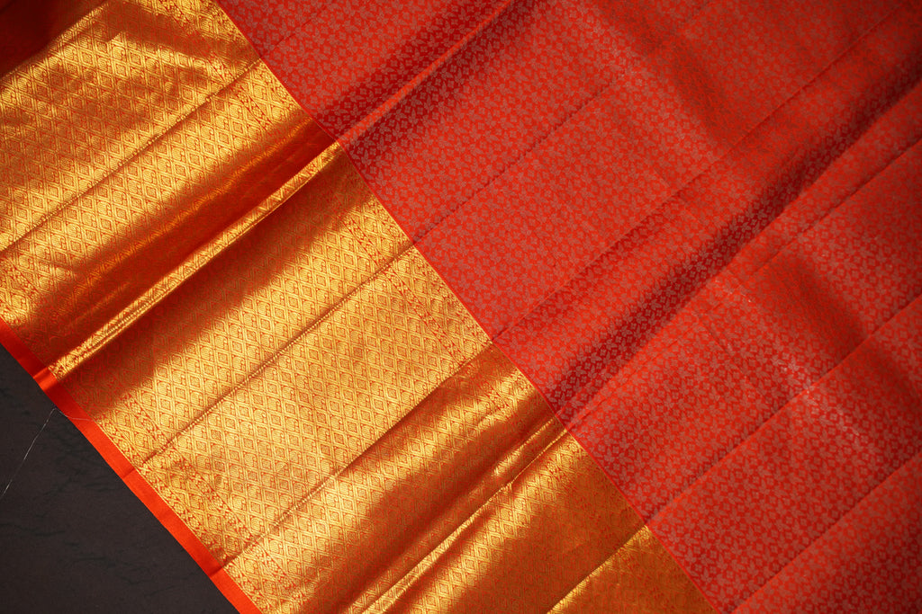 Orange Kanchi Meena Border Saree with Peacock Zari Pallu