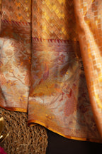 Gold Kanchi Meena Border Saree with Peacock Woven Pallu