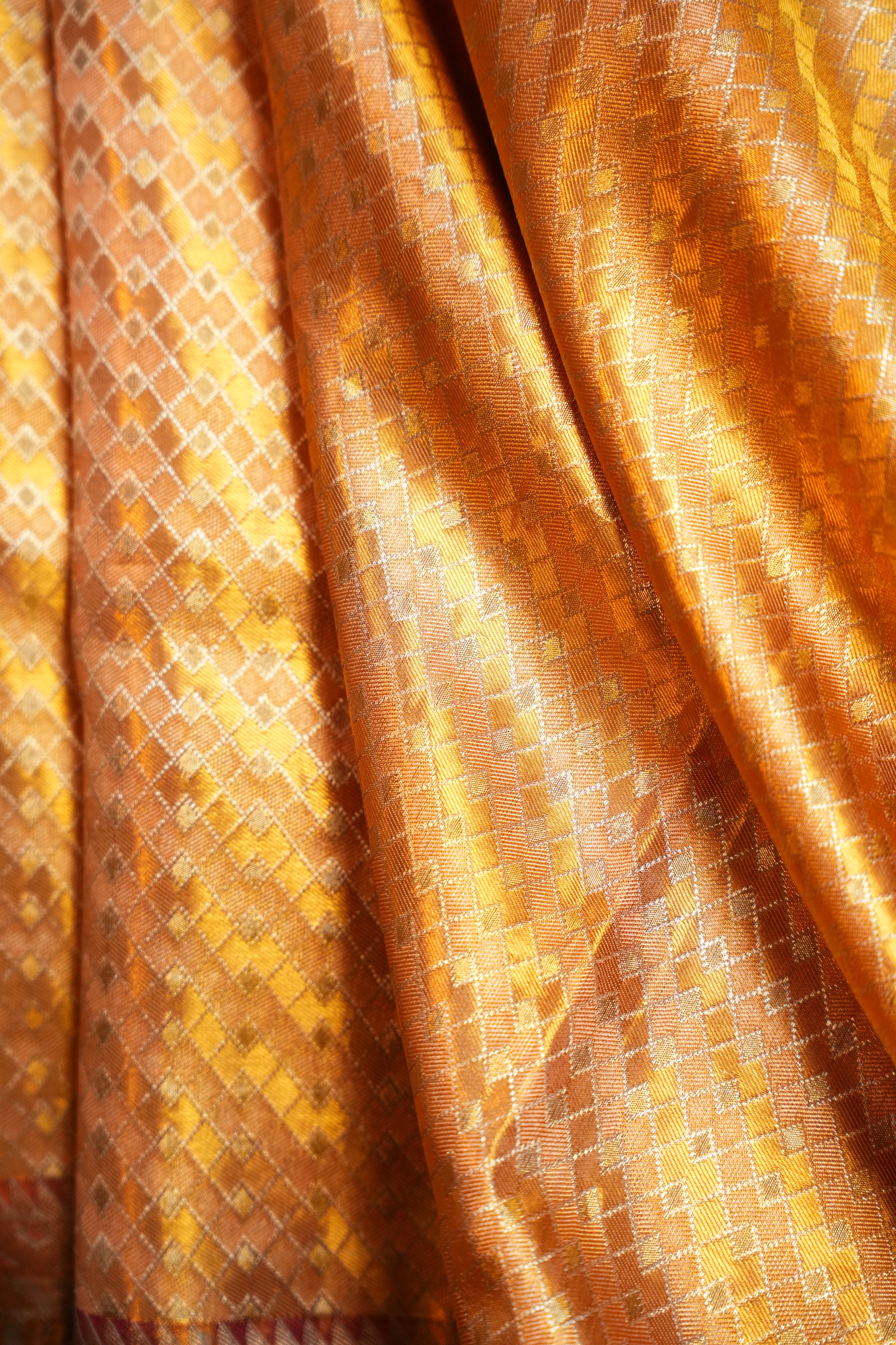 Gold Kanchi Meena Border Saree with Peacock Woven Pallu