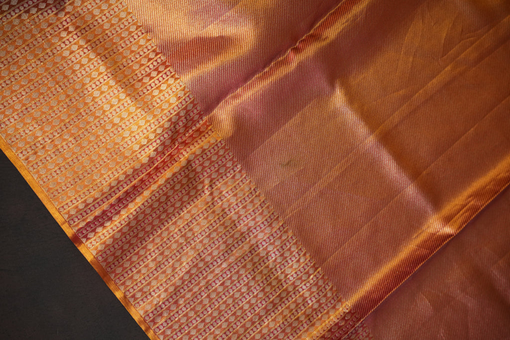 Gold Kanchi Meena Border Saree with Peacock Woven Pallu