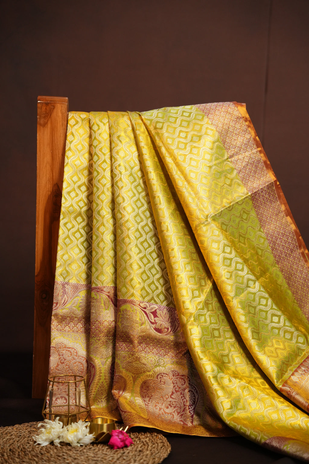 Yellow Kanchi Meena Border Saree with Rich Zari Pallu