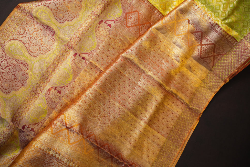 Yellow Kanchi Meena Border Saree with Rich Zari Pallu