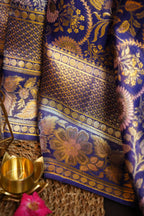 Royal Blue Kanchi Bridal Saree with Floral Zari Weaving