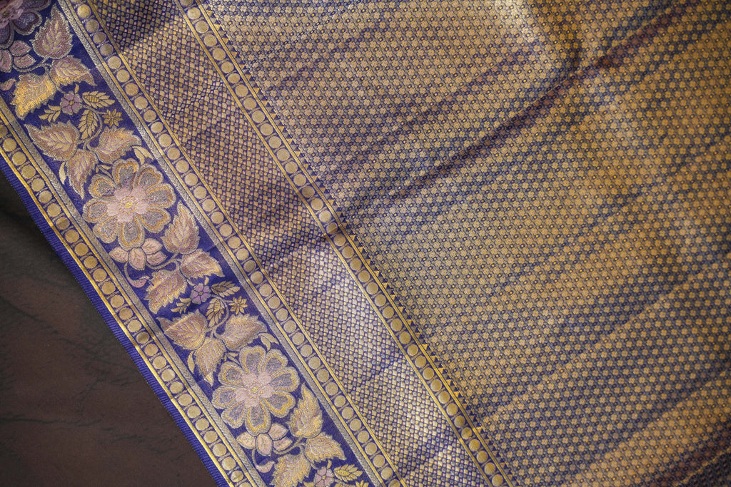 Royal Blue Kanchi Bridal Saree with Floral Zari Weaving