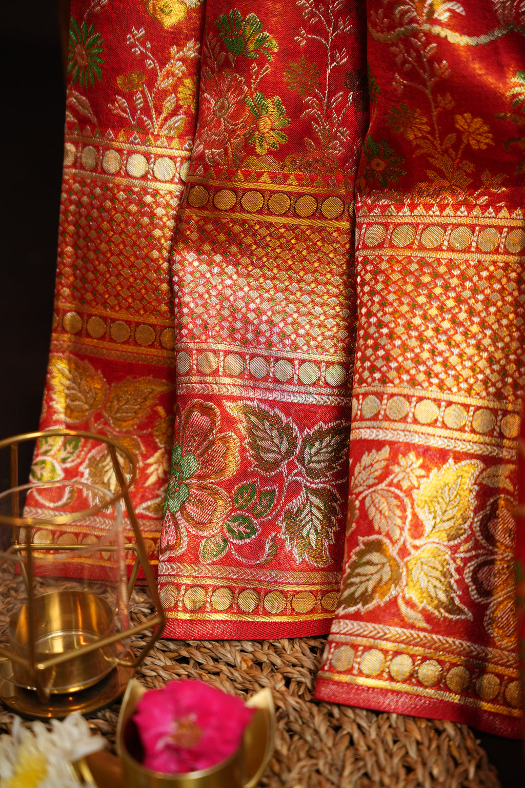 Red Kanchi Bridal Saree with Floral Zari Brocade