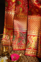 Red Kanchi Bridal Saree with Floral Zari Brocade
