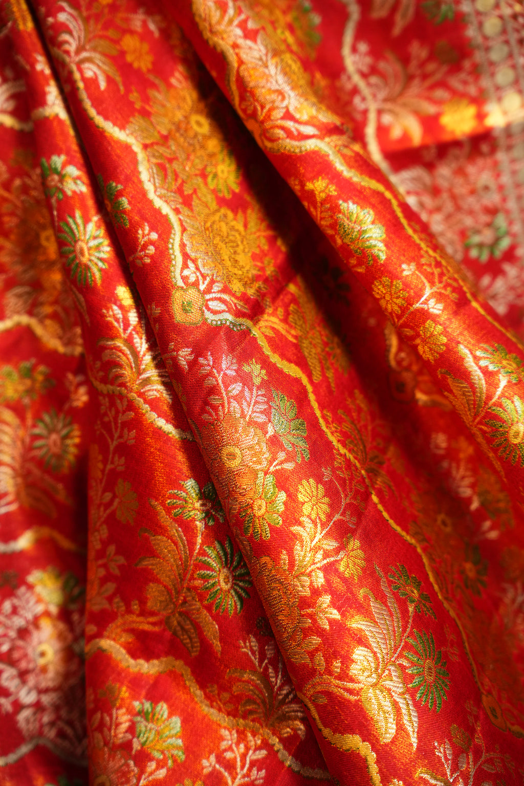 Red Kanchi Bridal Saree with Floral Zari Brocade
