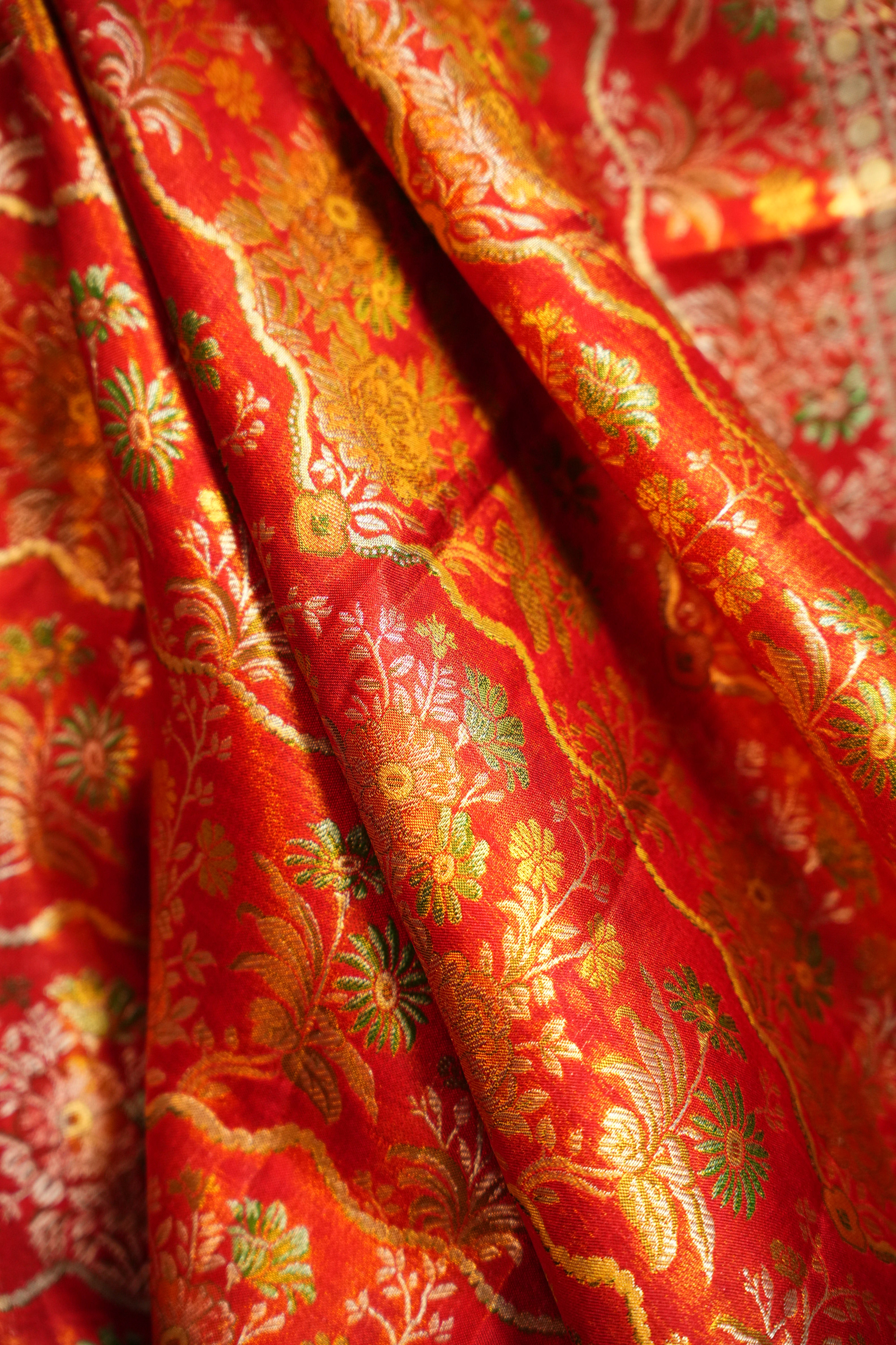 Red Kanchi Bridal Saree with Floral Zari Brocade