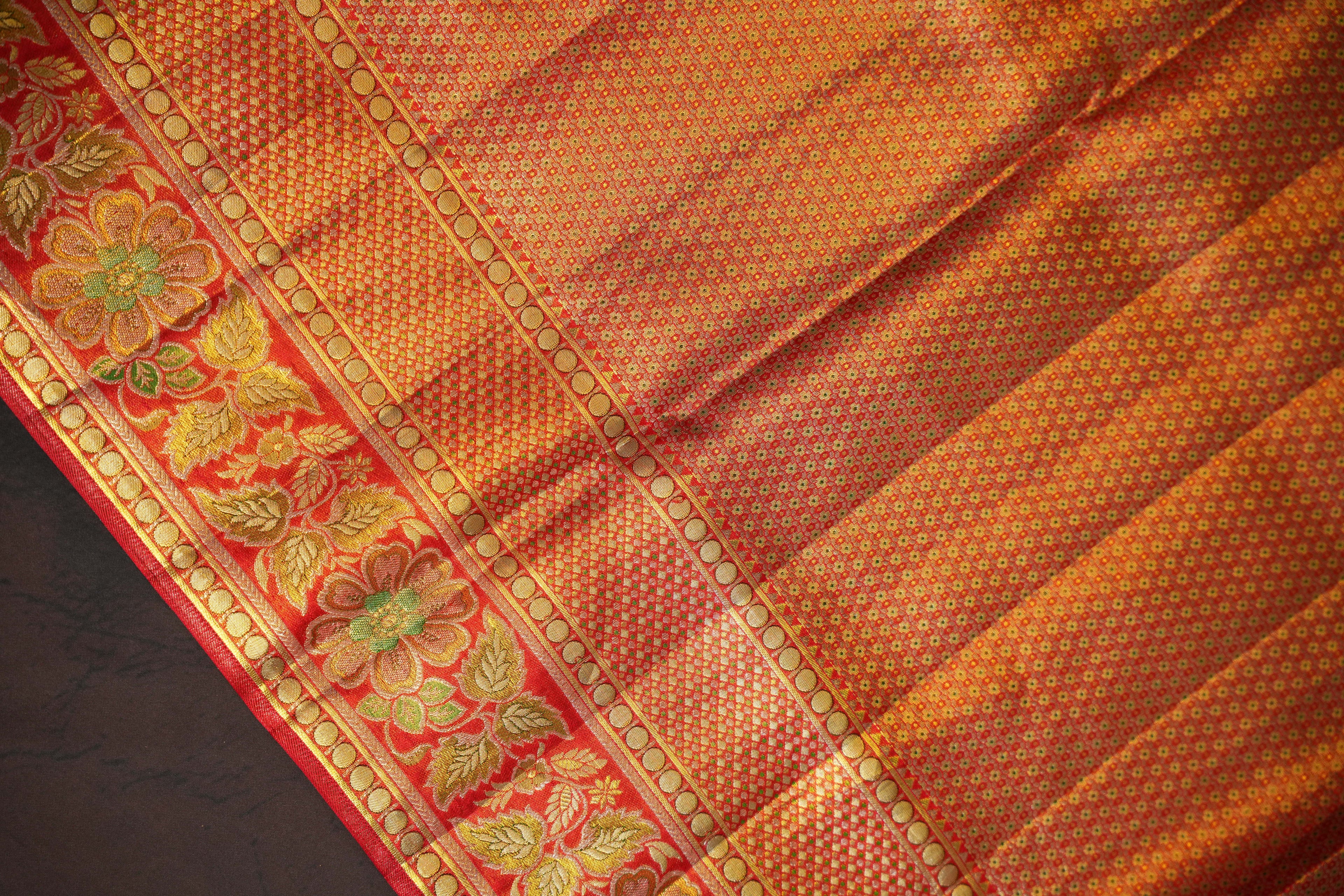 Red Kanchi Bridal Saree with Floral Zari Brocade