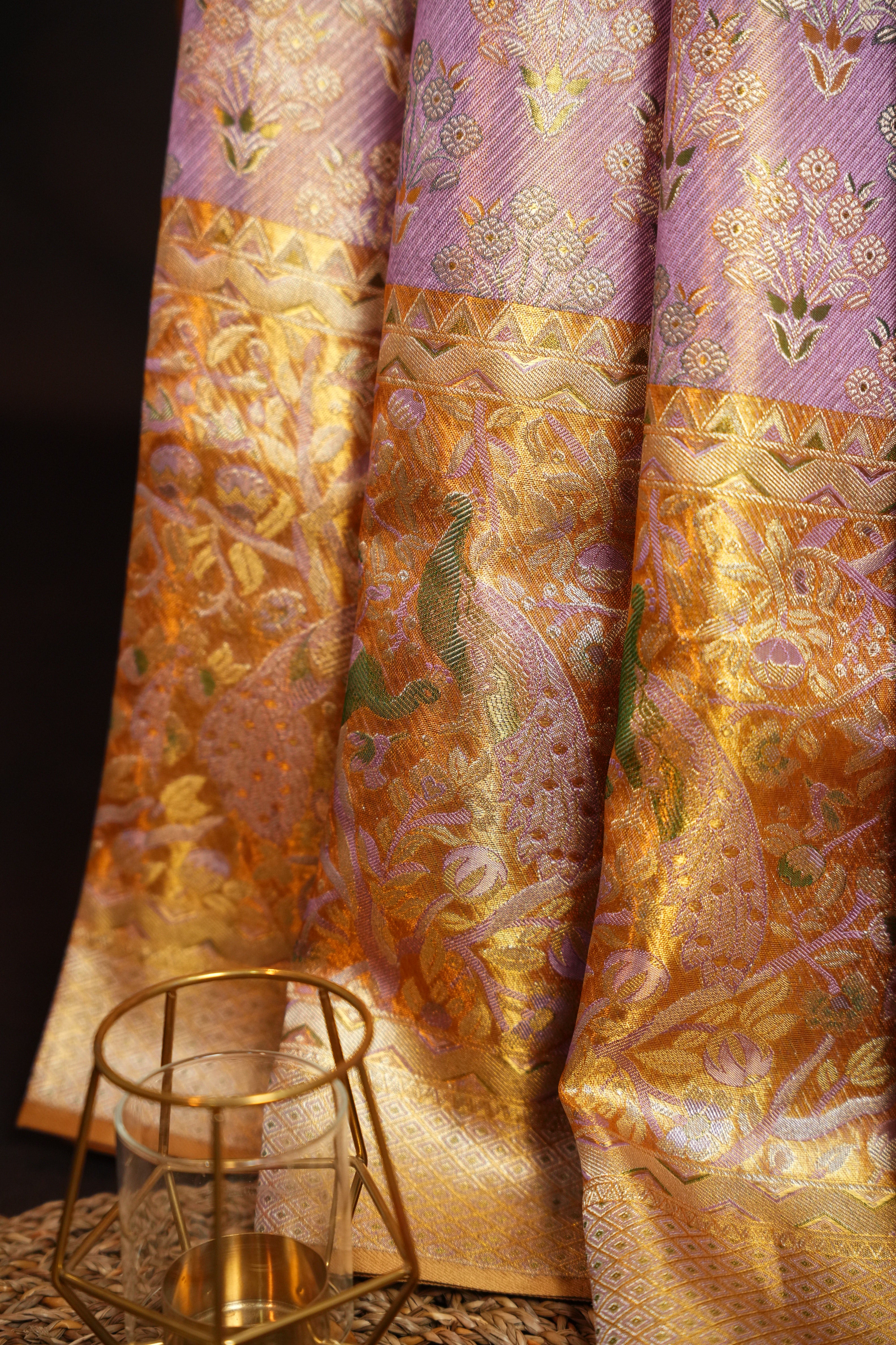 Pastel Pink Kanchi Meena Border Saree with Bird Motifs
