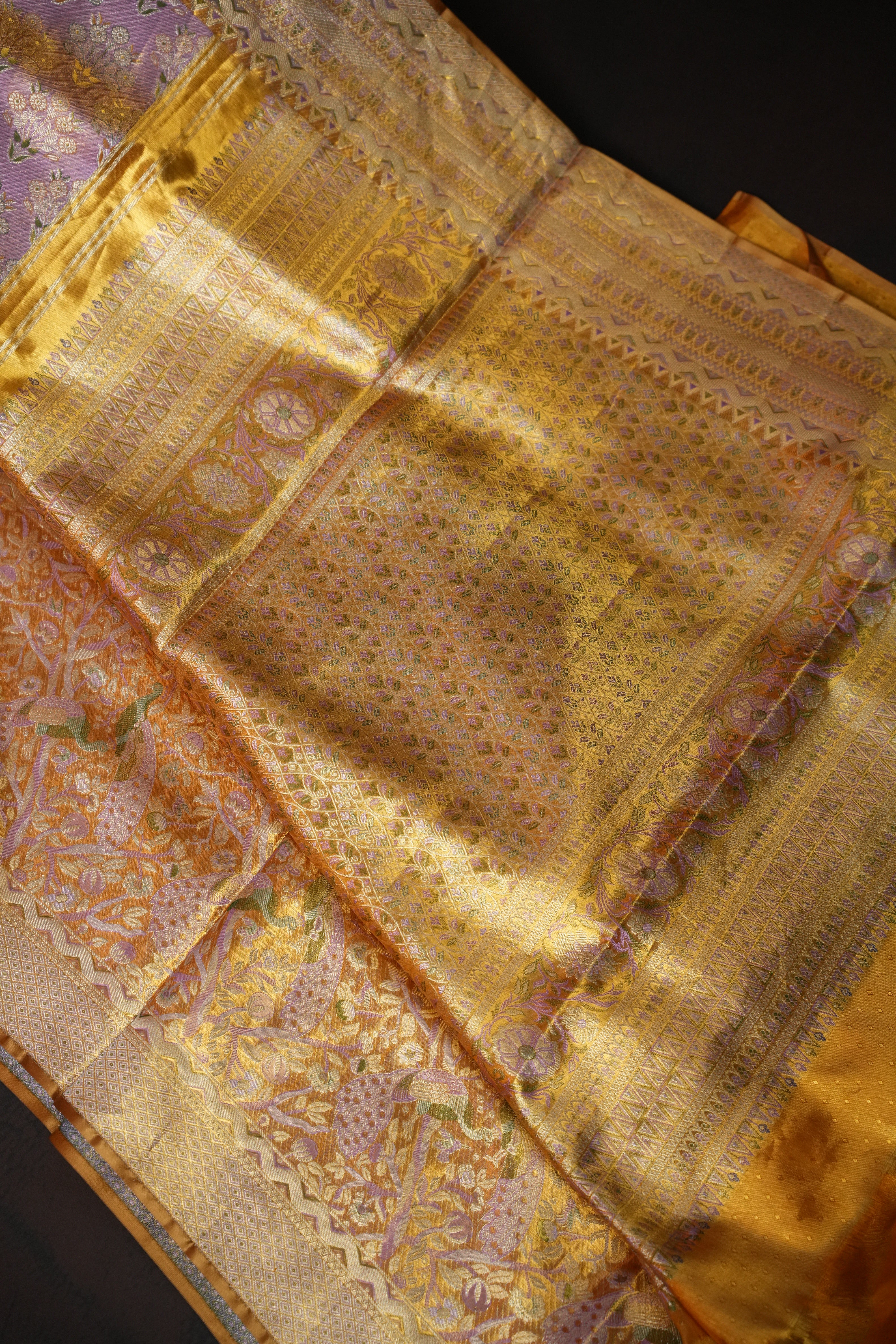 Pastel Pink Kanchi Meena Border Saree with Bird Motifs