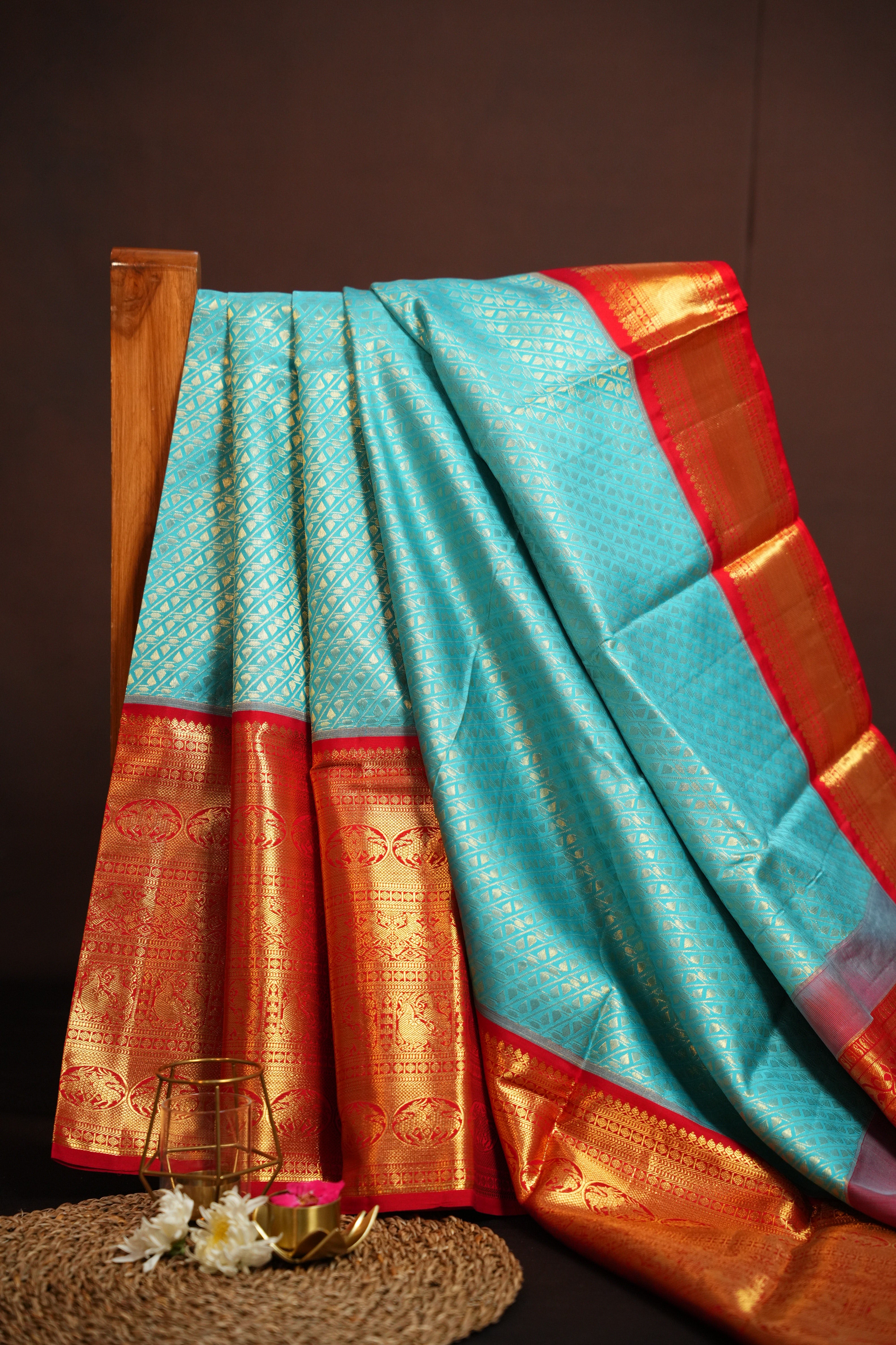 Bridal Maharani Border Saree in Blue with Rich Zari Weaving