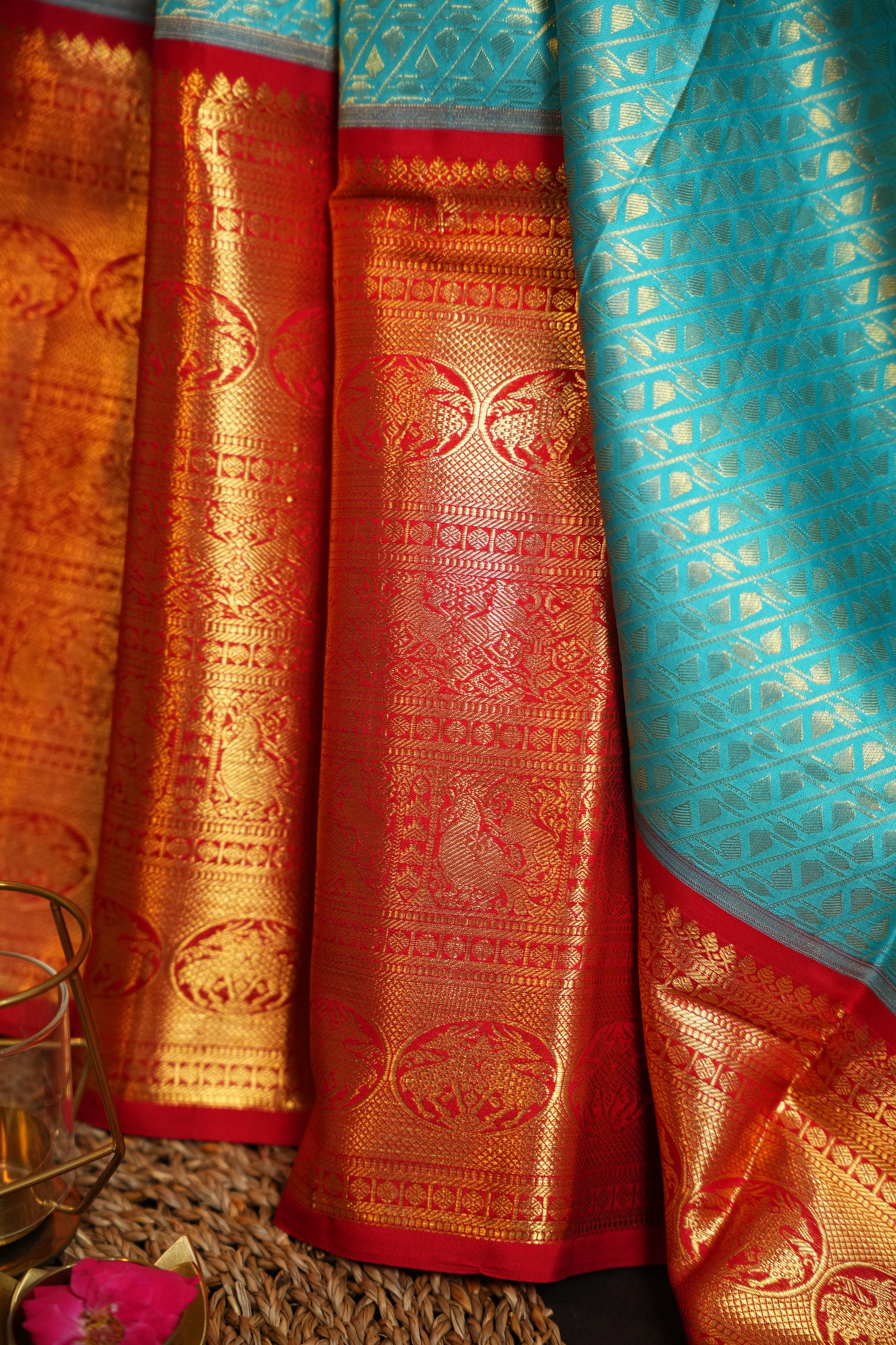 Bridal Maharani Border Saree in Blue with Rich Zari Weaving