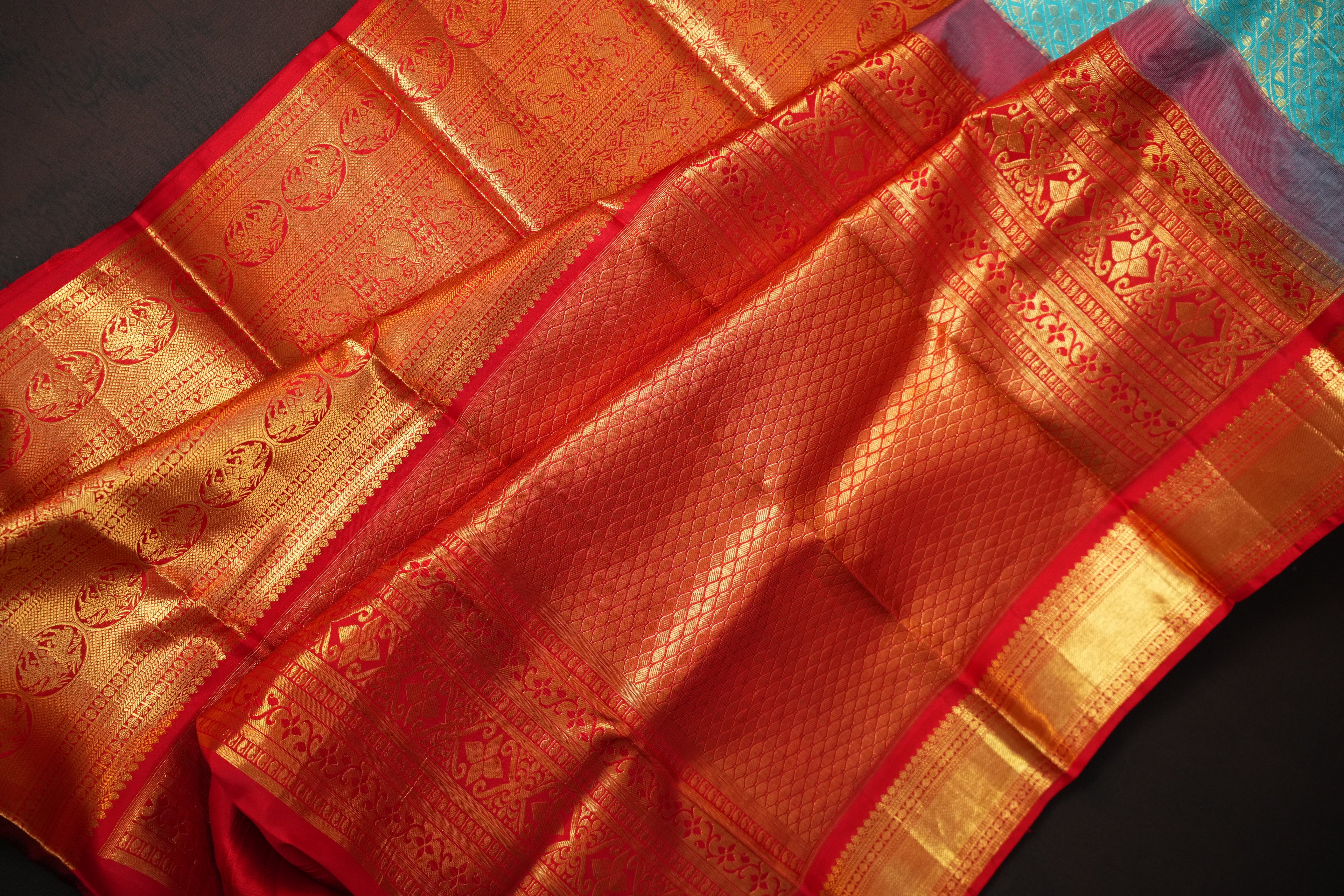 Bridal Maharani Border Saree in Blue with Rich Zari Weaving
