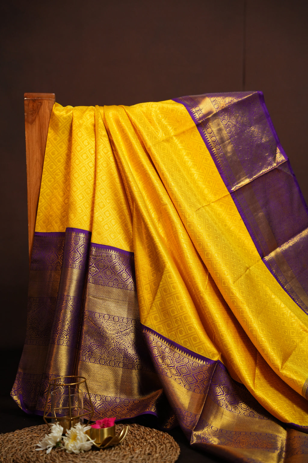 Bridal Maharani Border Saree in Yellow with Royal Zari Weaving