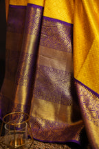 Bridal Maharani Border Saree in Yellow with Royal Zari Weaving