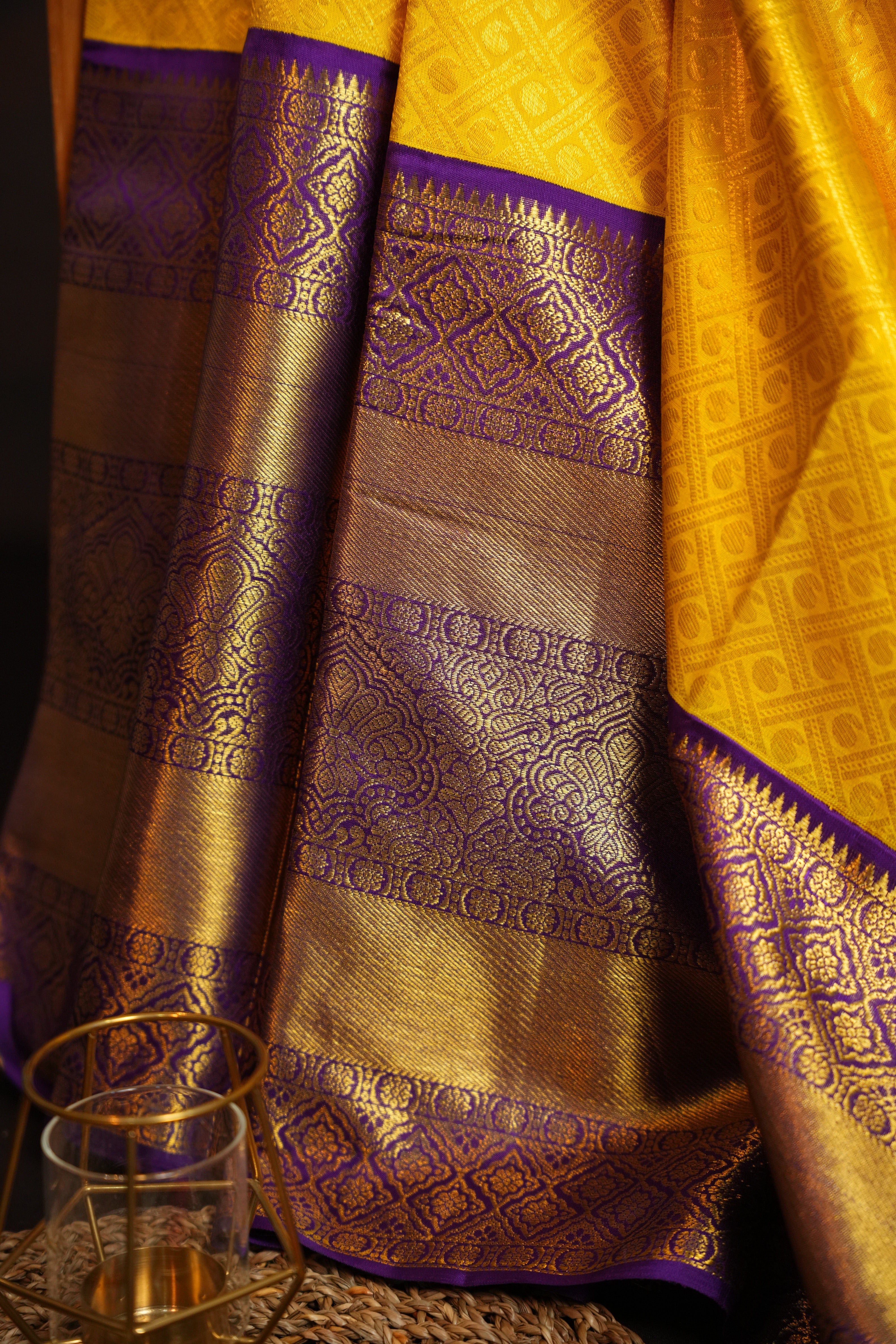 Bridal Maharani Border Saree in Yellow with Royal Zari Weaving