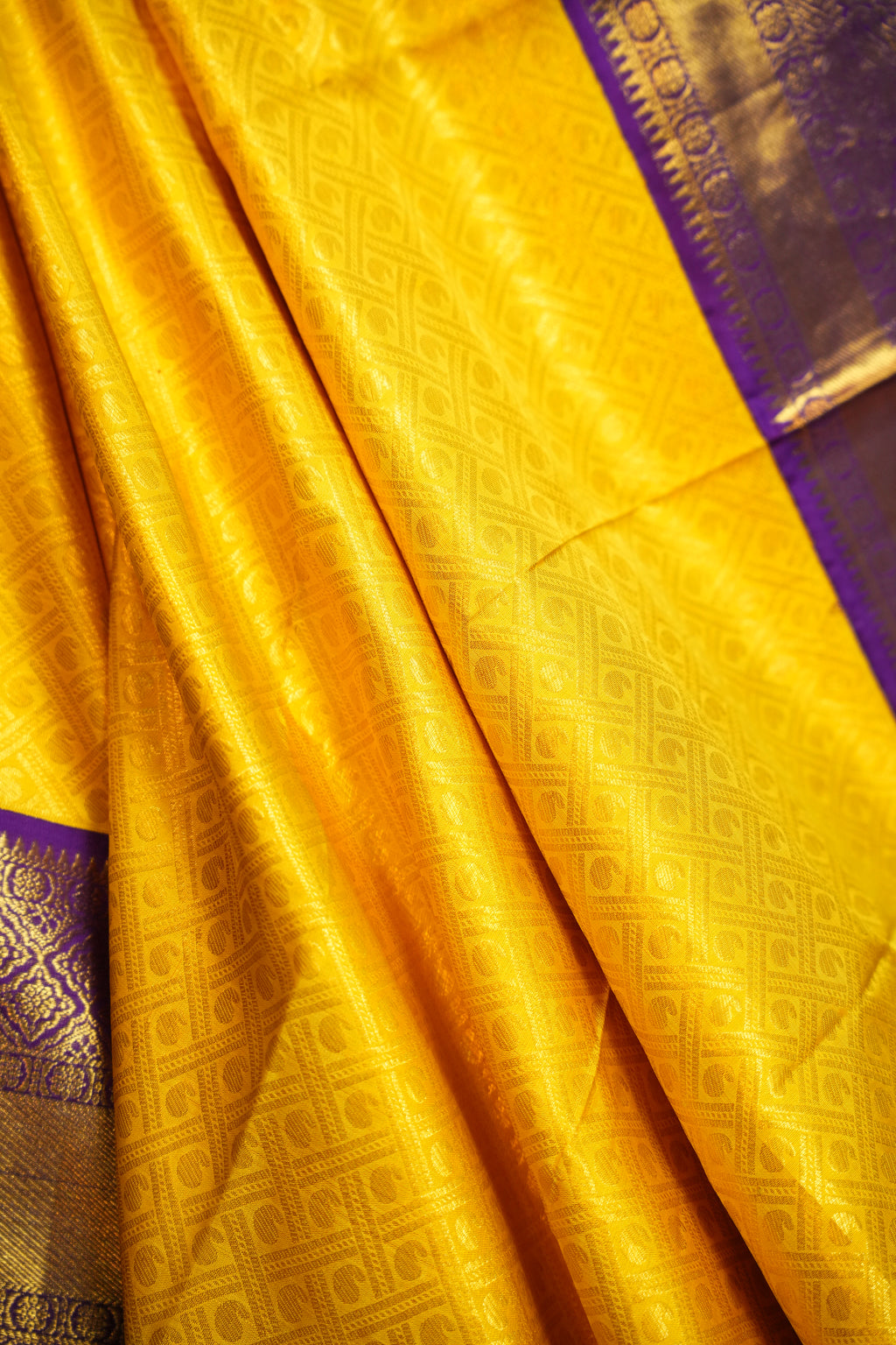 Bridal Maharani Border Saree in Yellow with Royal Zari Weaving